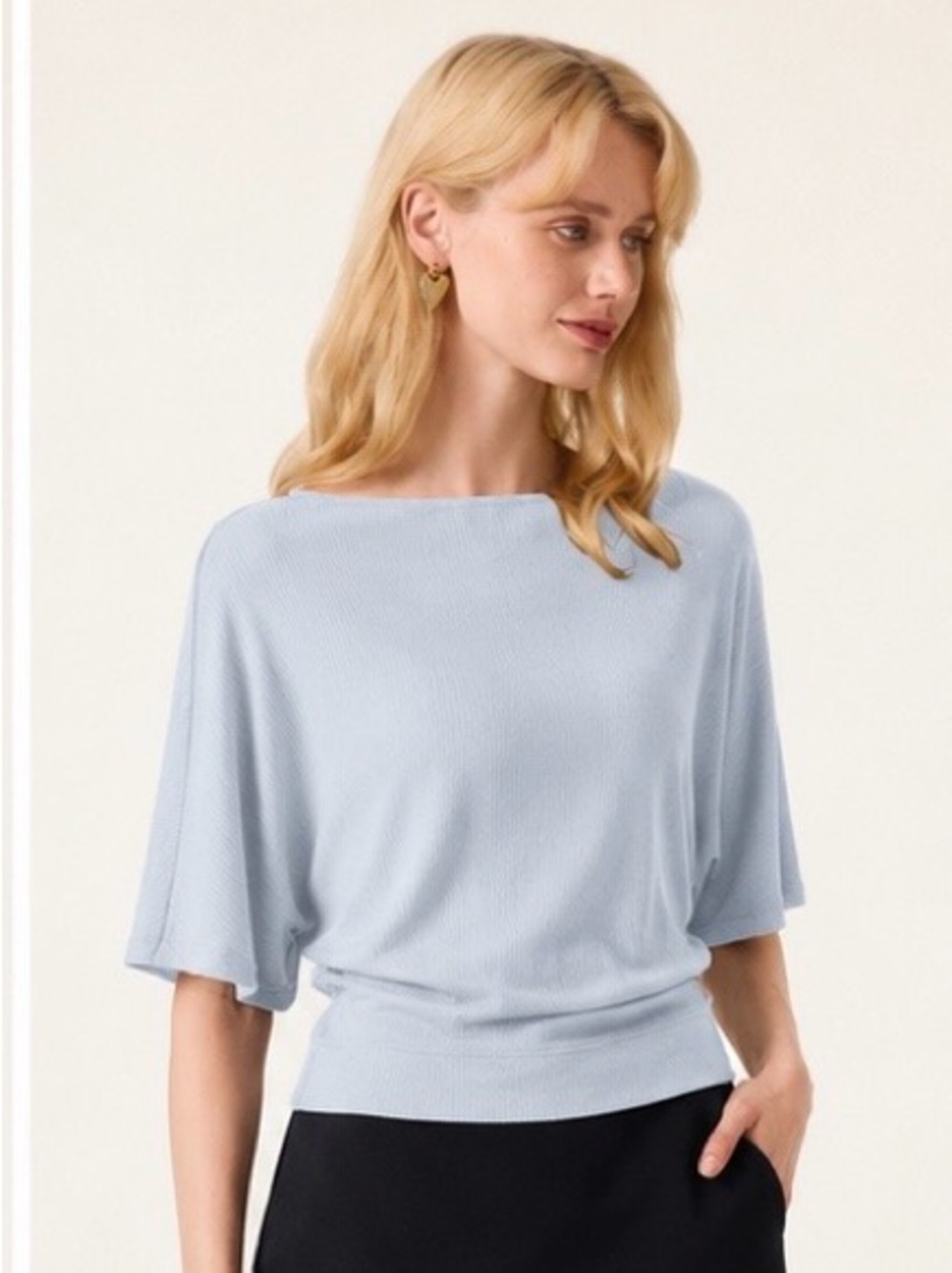OGL NWT Soft Ribbed Boatneck Relaxed Top in Salt Blue